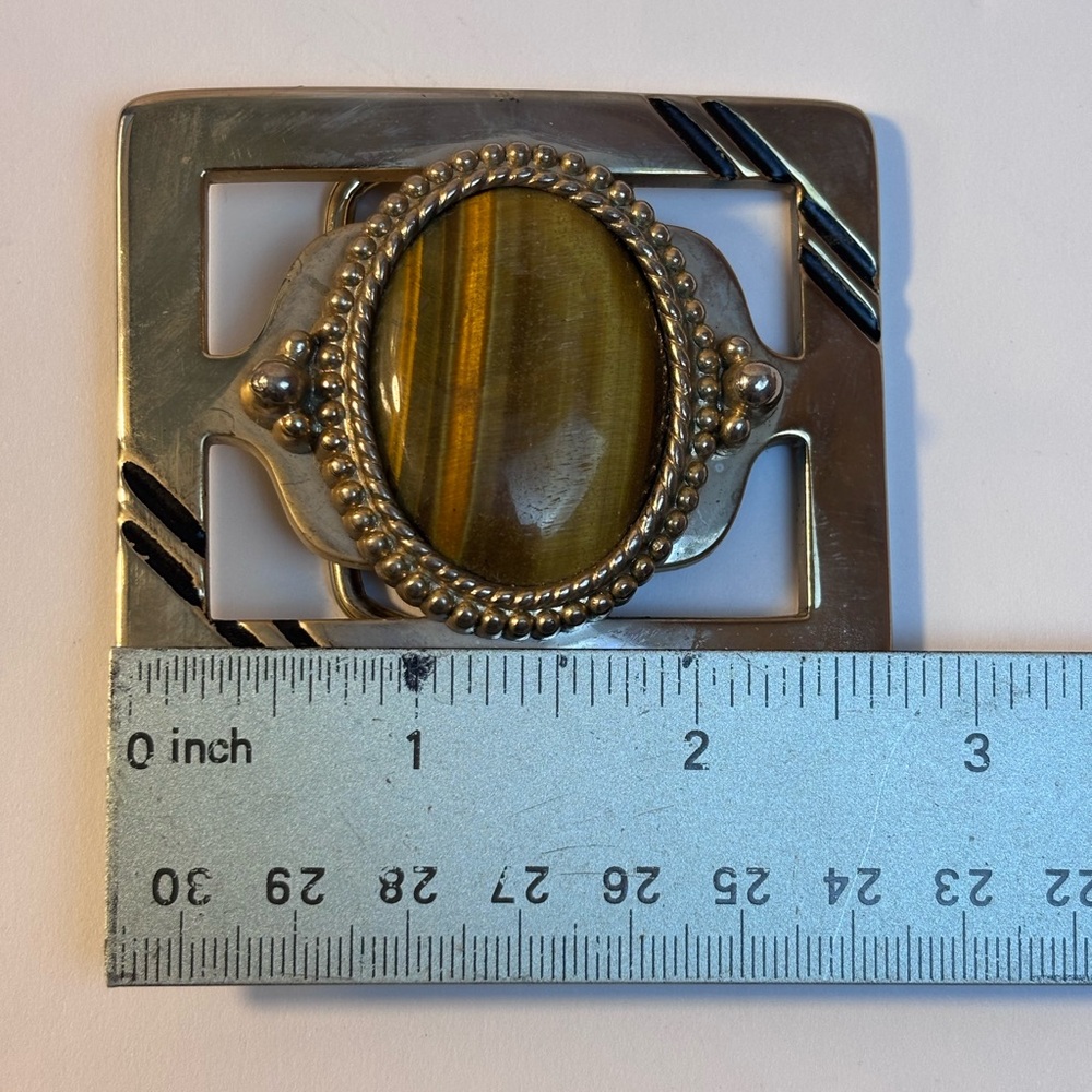 Vintage Belt Buckle Tiger's Eye Gemstone 70's 80's Western Ornate Southwestern - Picture 4 of 5